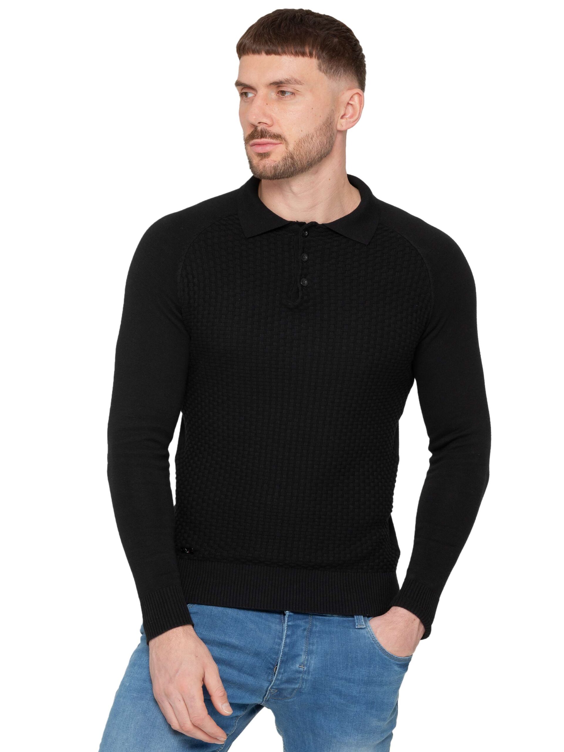 Enzo Milano | Mens Waffle Knit Jumper - Black / S