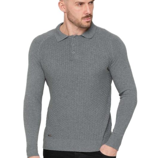Enzo Milano | Mens Waffle Knit Jumper - Grey / S