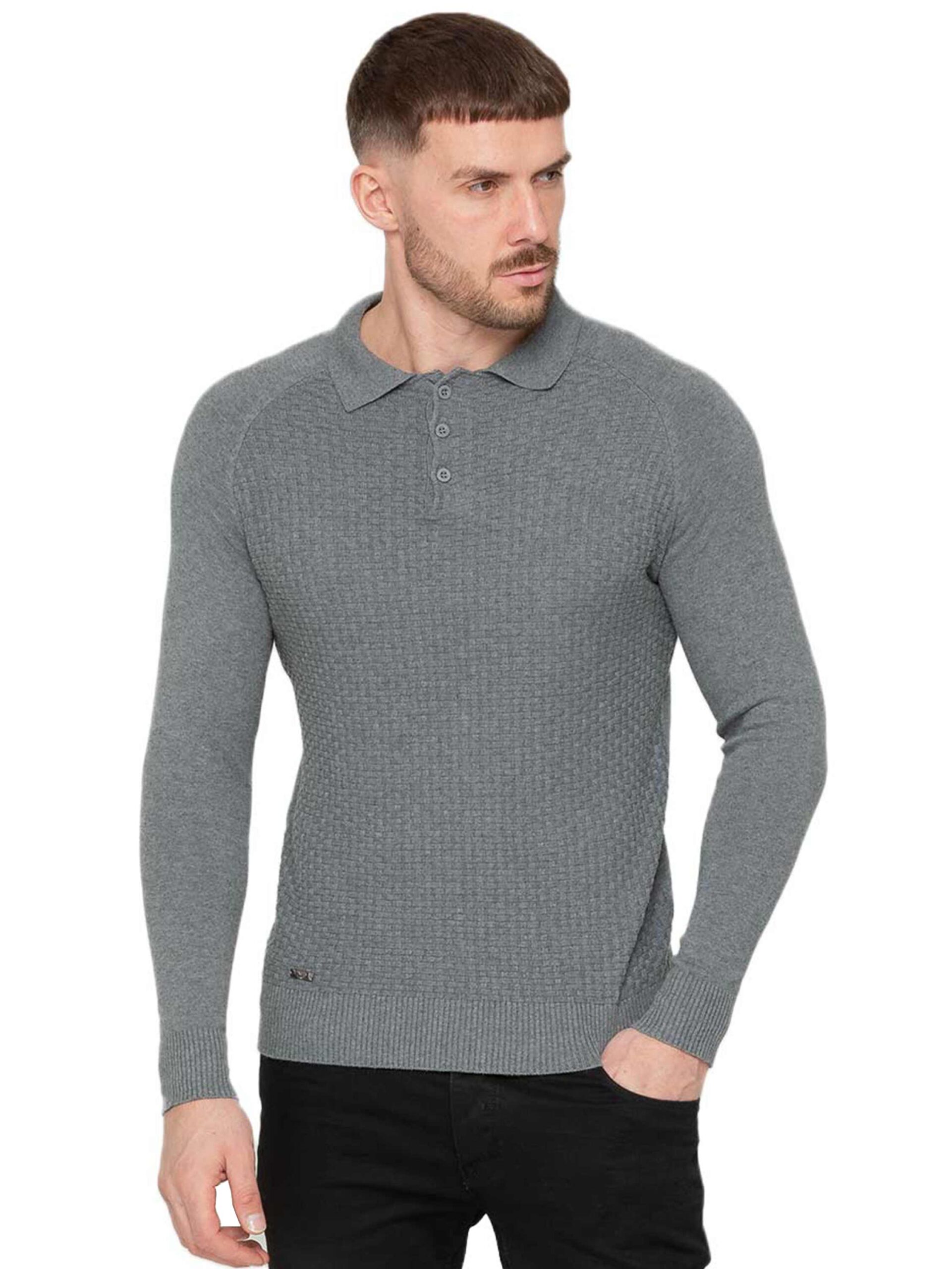 Enzo Milano | Mens Waffle Knit Jumper - Grey / S