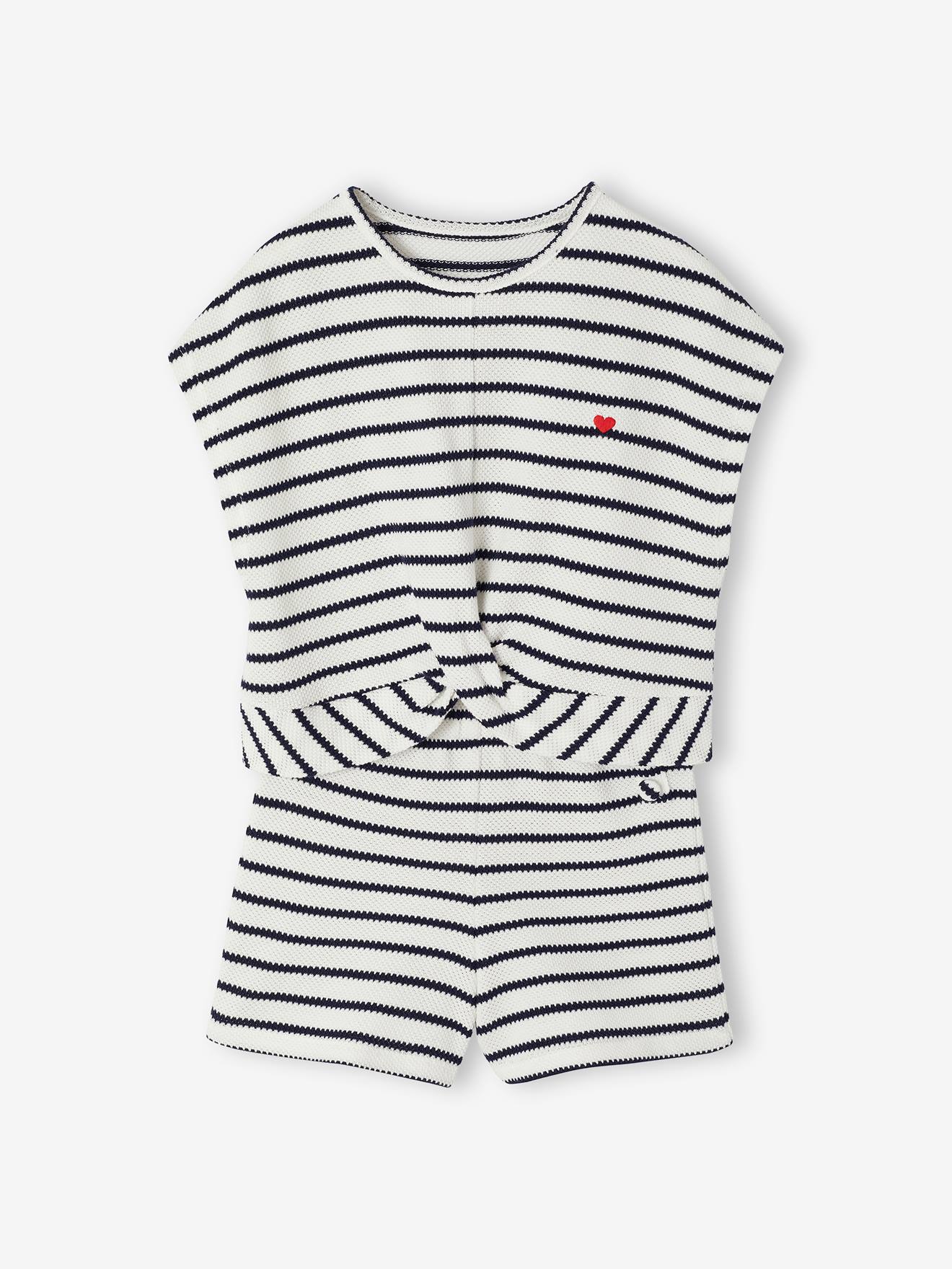 Fancy Knit T-Shirt & Shorts Set for Girls ecru