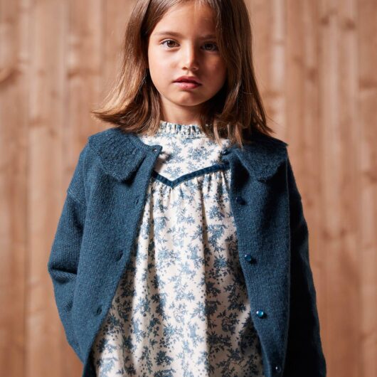 Fancy Openwork Cardigan for Girls petrol blue