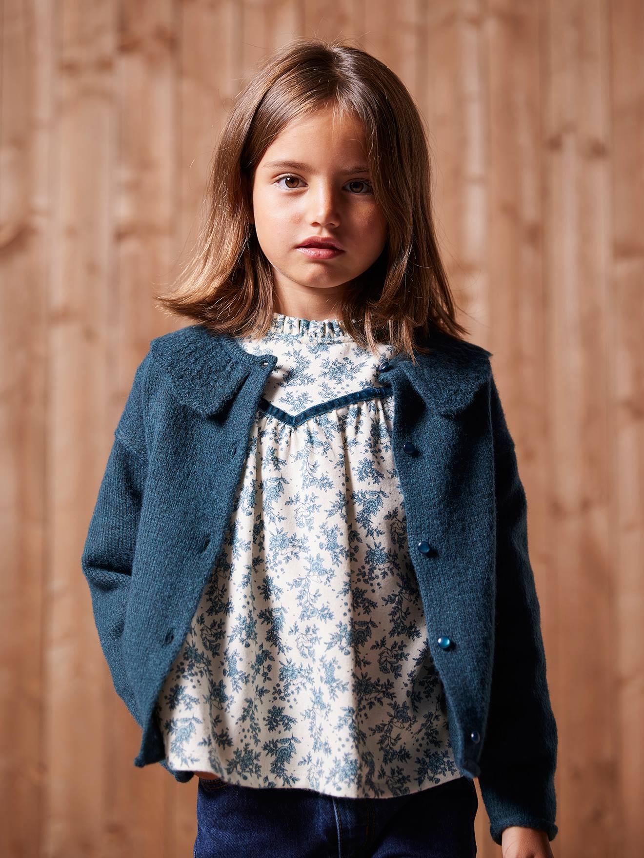 Fancy Openwork Cardigan for Girls petrol blue