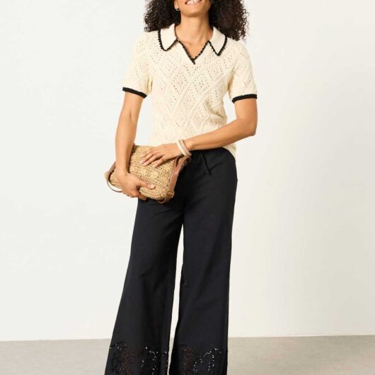 FatFace Pure Cotton Collared Knitted Top Ivory Mix