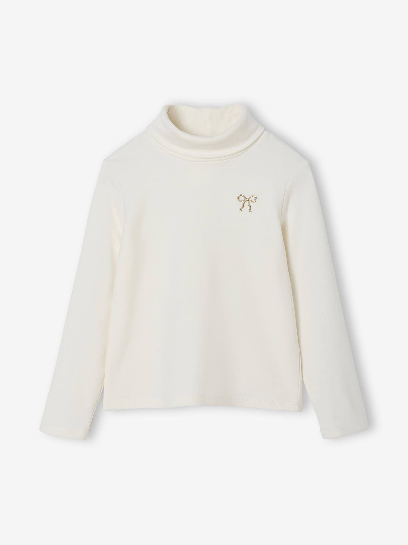 Fleece Knit Polo-Neck Jumper for Girls ecru