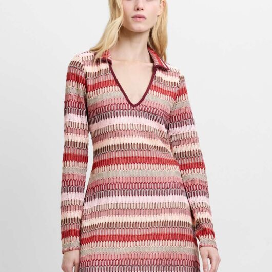 French Connection Knitted Striped Mini Shift Dress Red Mix