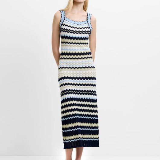 French Connection Pure Cotton Knitted Striped Midi Dress Multi