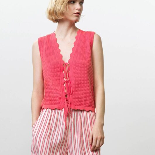 French Connection Pure Cotton Textured Knitted Vest Pink