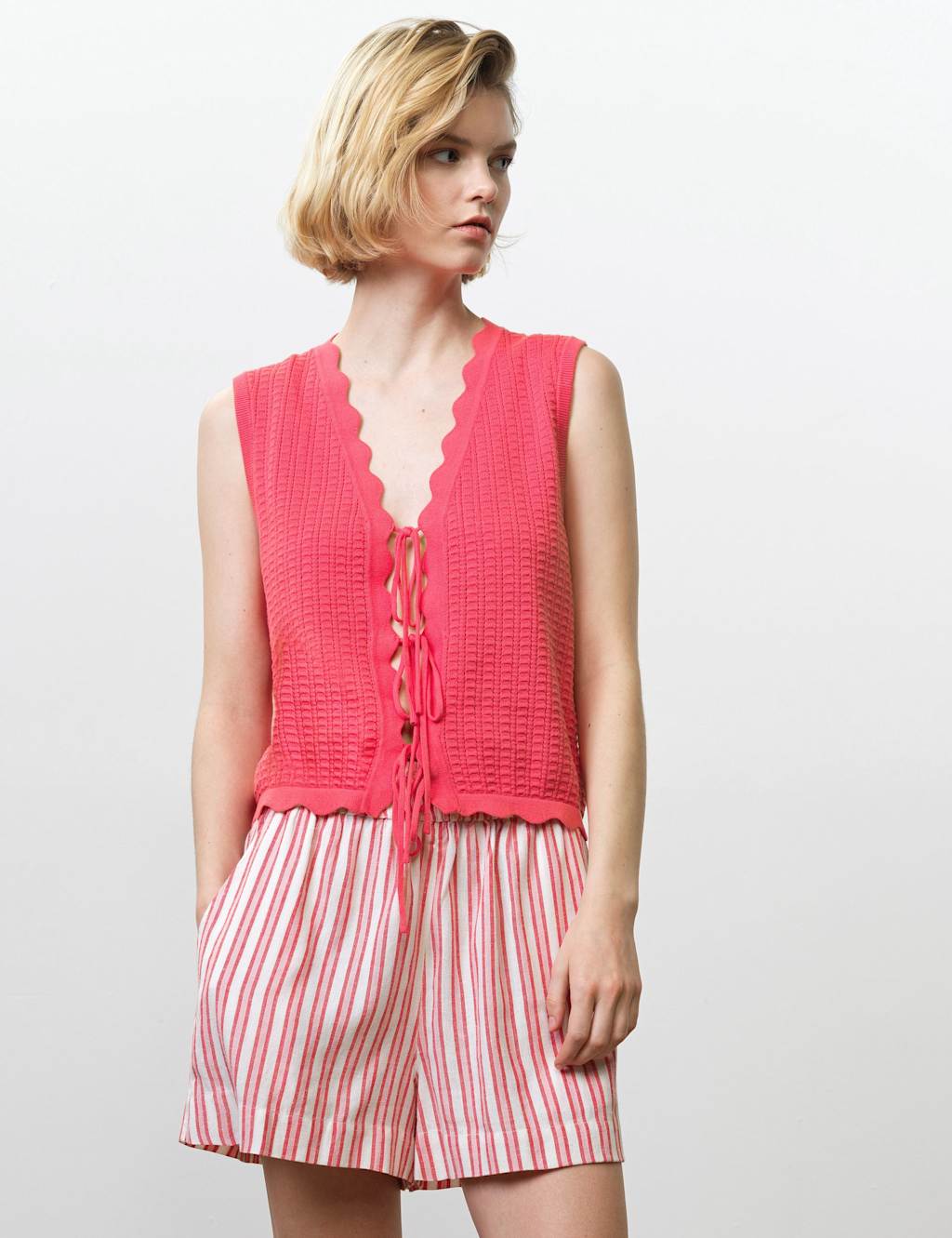 French Connection Pure Cotton Textured Knitted Vest Pink