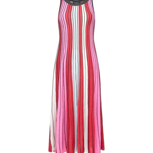 French Connection Striped Knitted Midi Skater Dress Red Mix