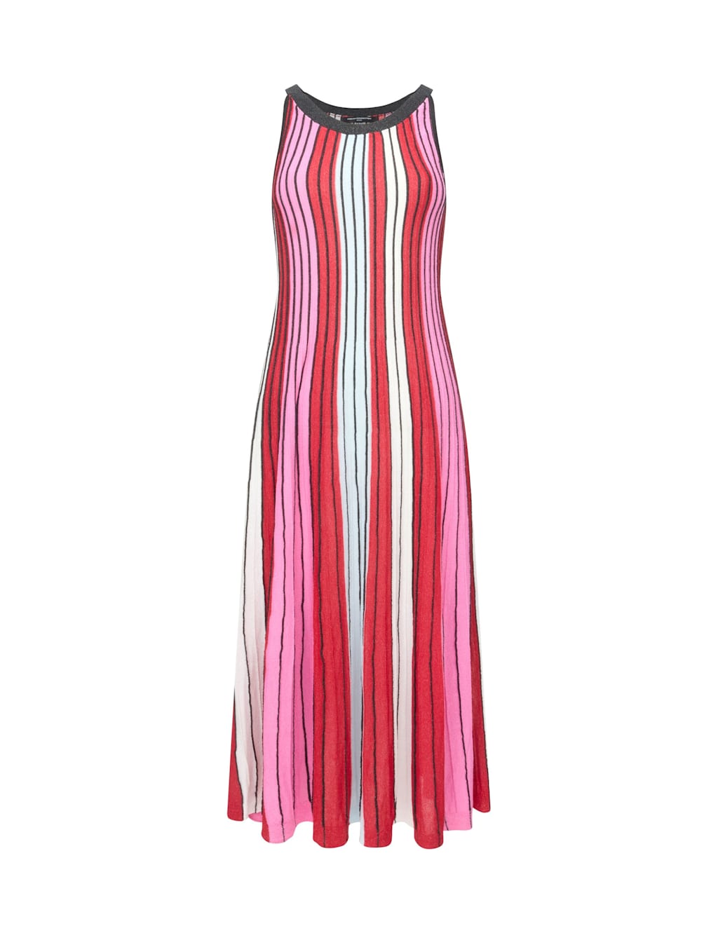 French Connection Striped Knitted Midi Skater Dress Red Mix