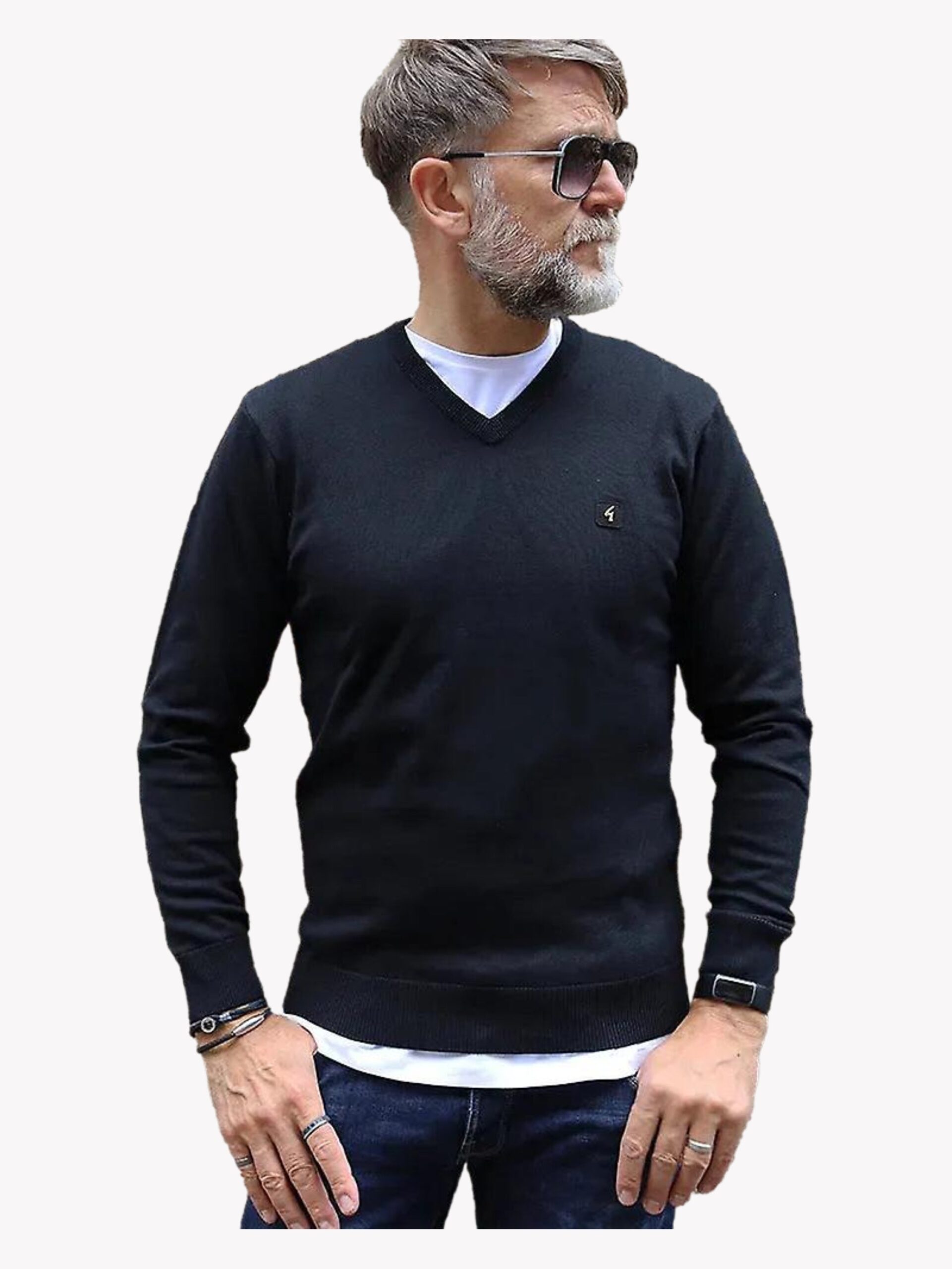 Gabicci | Knitted V-Neck Jumper - Black / S