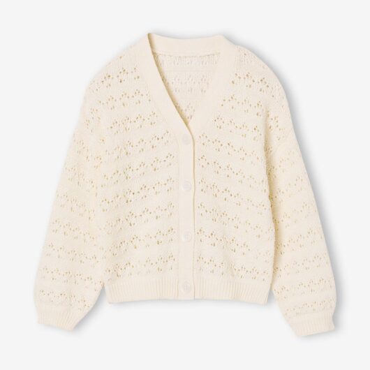 Girl's openwork knit cardigan ecru