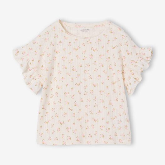 Girl's pointelle knit t-shirt ecru