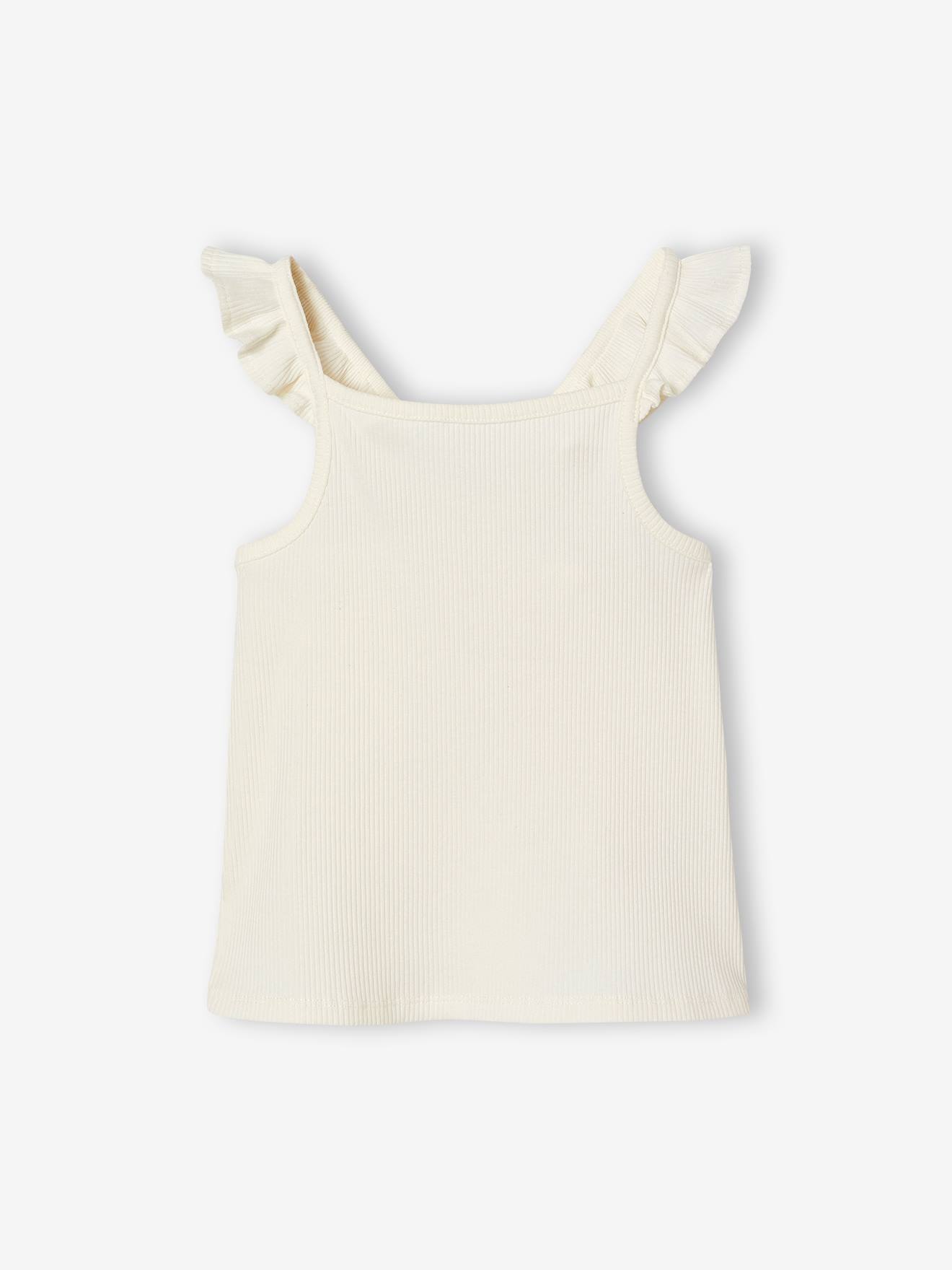 Girl's tank top with frilled straps ecru