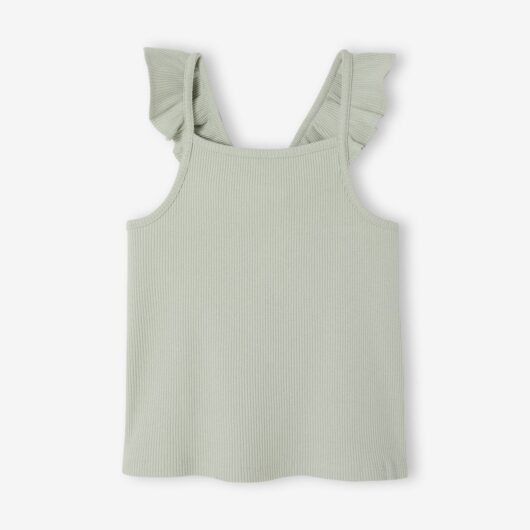 Girl's tank top with frilled straps sage green