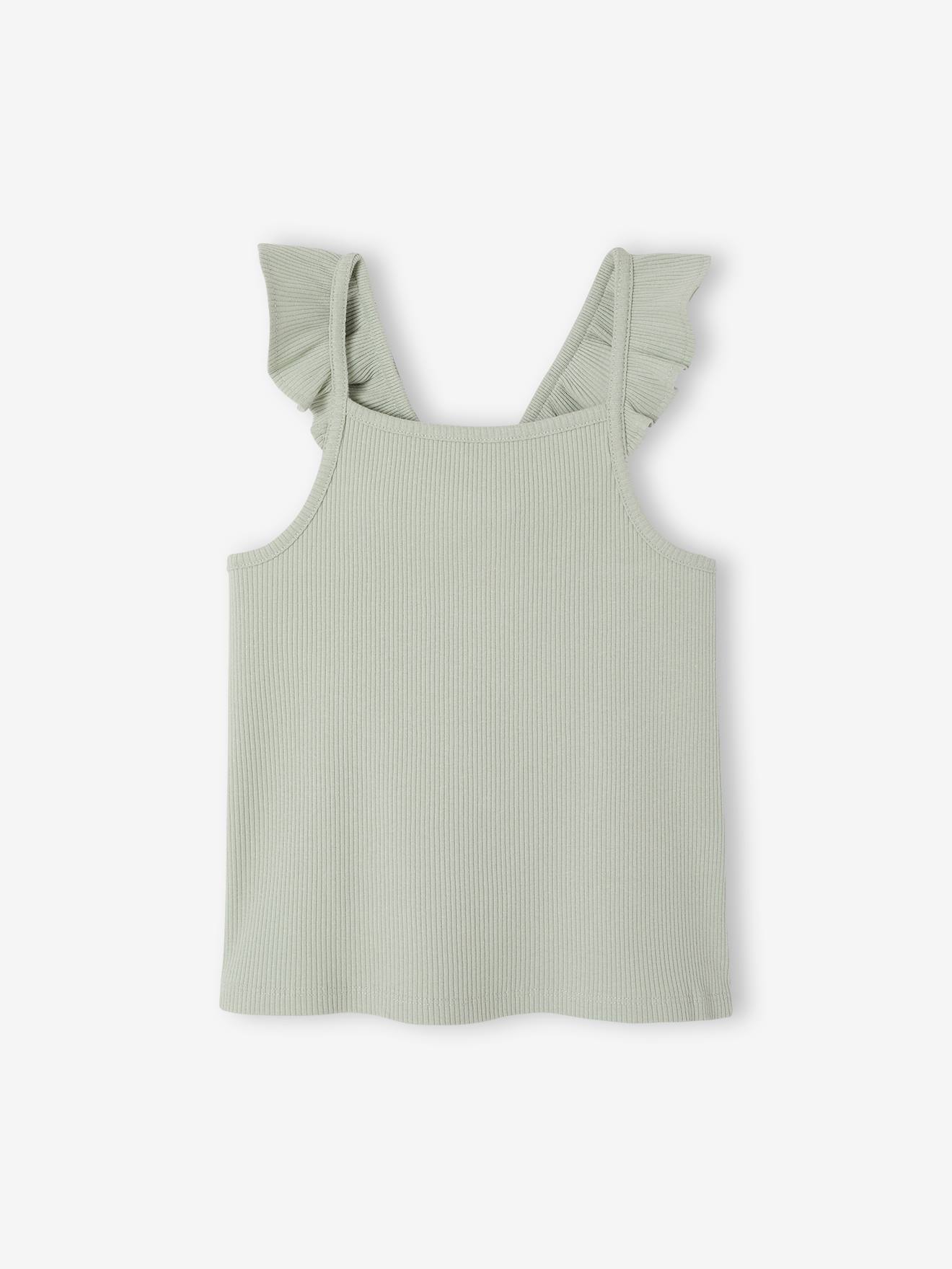 Girl's tank top with frilled straps sage green