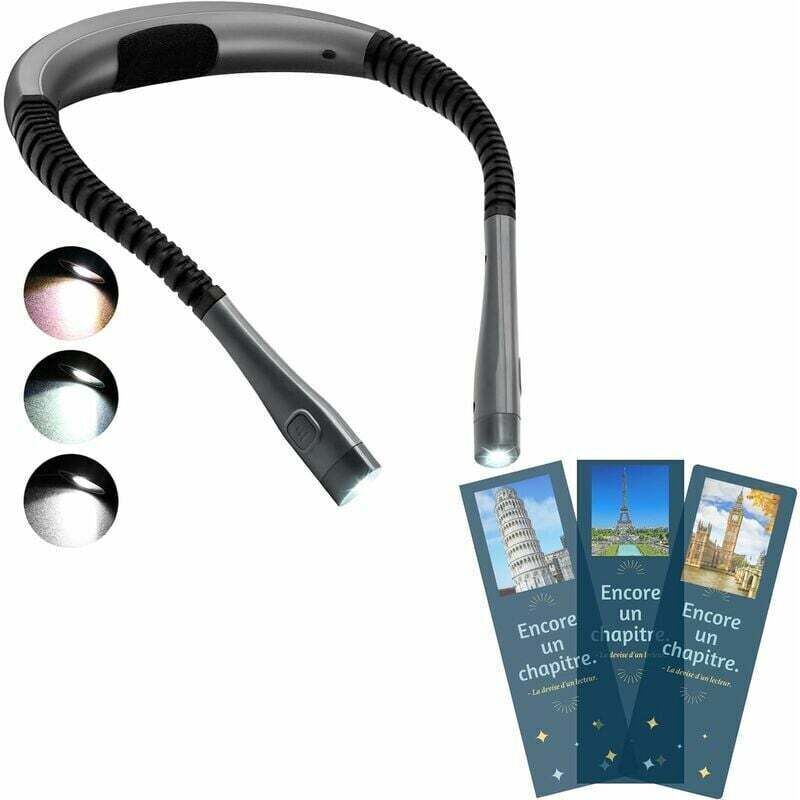 Glocusent Rechargeable Neck Reading Light, Bedside Lamp, 3 Colors, 6 Brightness Levels, Foldable Arms, Long Battery Life, Ideal for Reading, Knitting