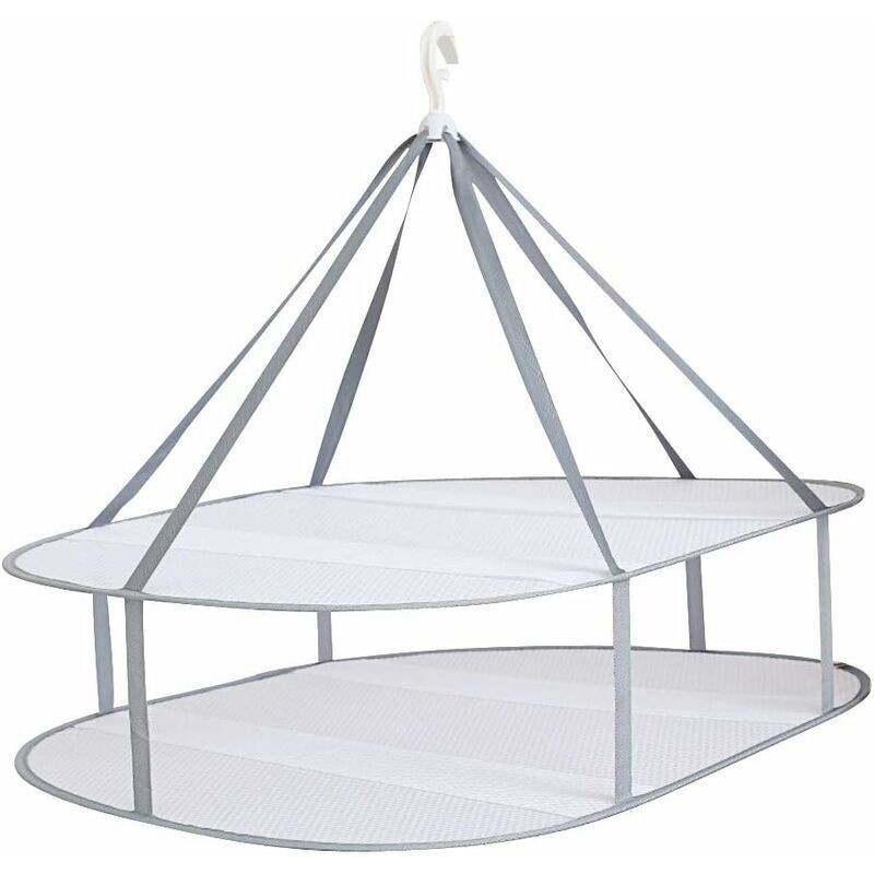 Gotrays - Hanging Sweater Drying Rack, 2 Tier Foldable Mesh Hanger for Sweater, Delicates and Swimsuit