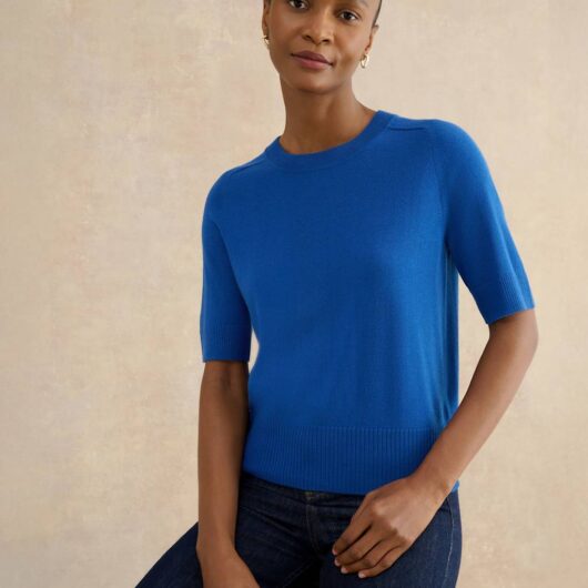HOBBS Knitted Crew Neck Top with Merino Wool Blue Mix