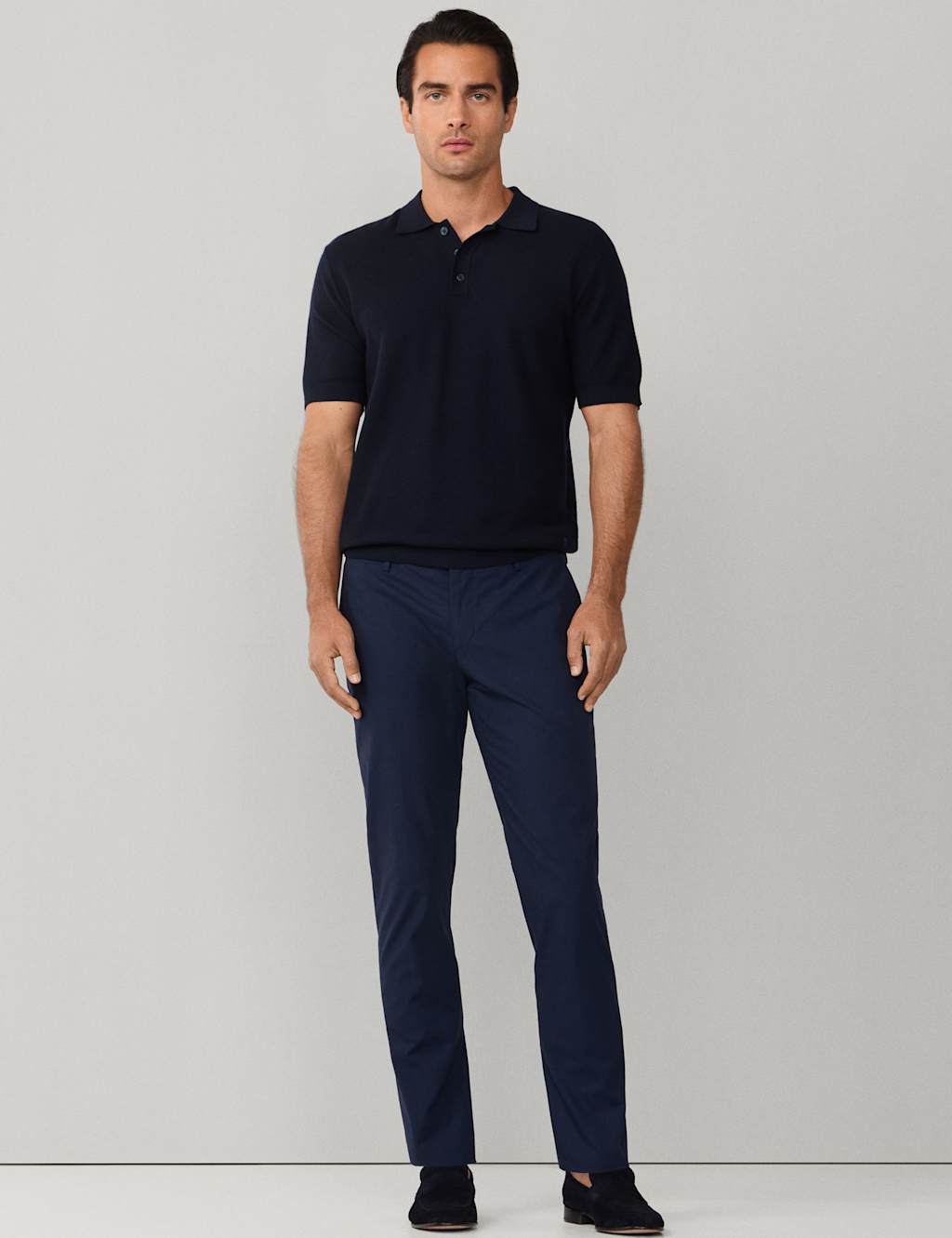 Hackett Cotton Rich Knitted Polo Shirt with Cashmere Navy