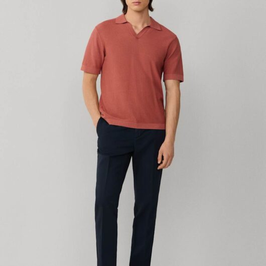Hackett Pure Cotton Open Neck Knitted Polo Shirt Dark Red
