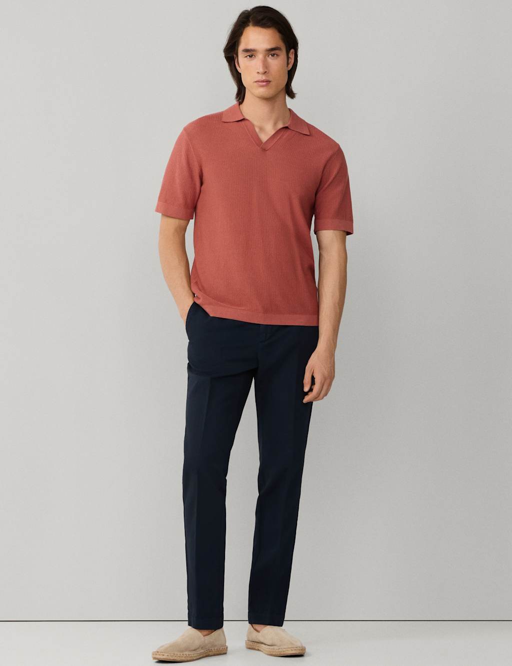 Hackett Pure Cotton Open Neck Knitted Polo Shirt Dark Red