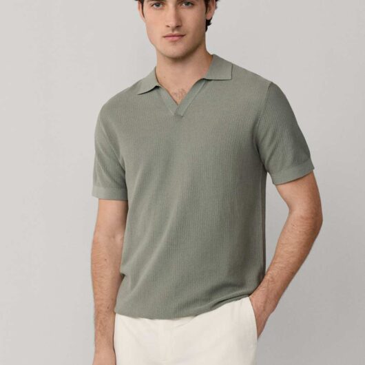 Hackett Pure Cotton Open Neck Knitted Polo Shirt Green