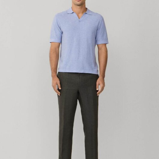Hackett Pure Cotton Open Neck Knitted Polo Shirt Light Blue