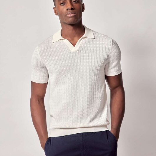 Hawes & Curtis Pure Cotton Knitted Polo Shirt Cream