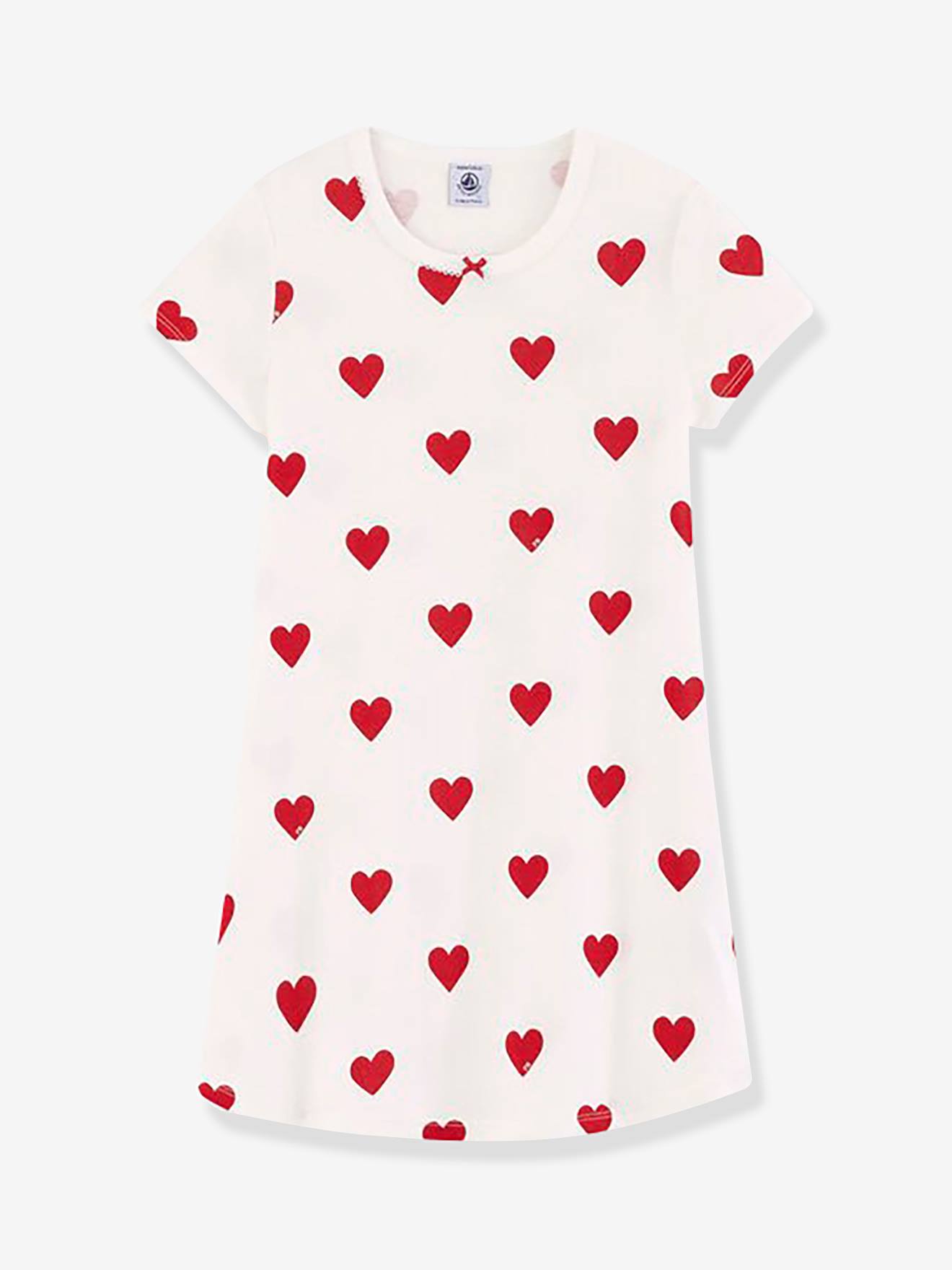 Hearts Nightie in Organic Cotton for Girls, by Petit Bateau white light all over printed