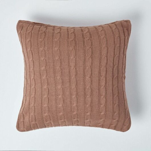 Homescapes - Cotton Cable Knit Chocolate Brown Cushion Cover, 45 x 45 cm