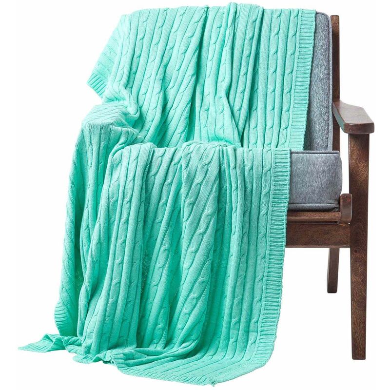 Homescapes - Cotton Cable Knit Pastel Green Throw, 130 x 170 cm