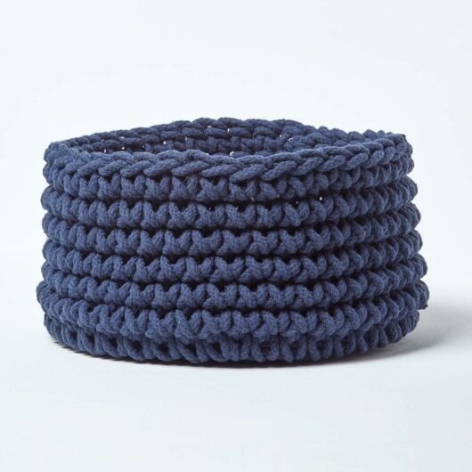 Homescapes - Navy Blue Cotton Knitted Round Storage Basket, 37 x 21 cm