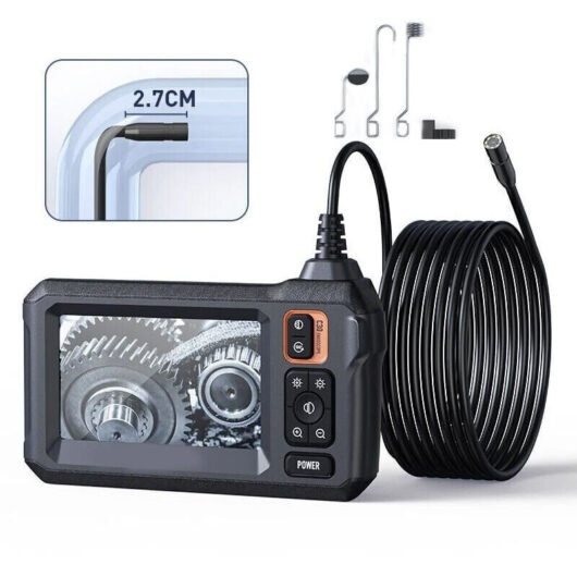 Industrial endoscopic inspection camera, 4.3" IPS endoscopic sewer camera, IP67 waterproof snake camera with 8 LED lights, 5m semi-rigid cable
