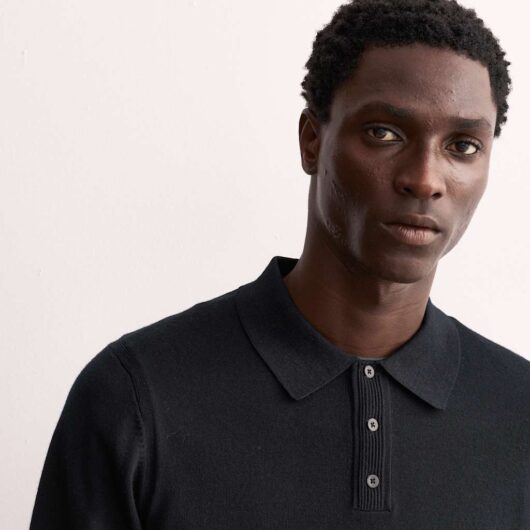 JAEGER Merino Wool with Silk Knitted Polo Shirt Black