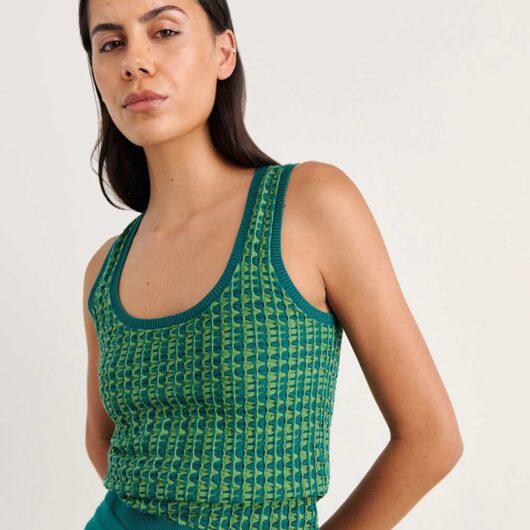 Jag Pure Cotton Textured Scoop Neck Knitted Vest Green