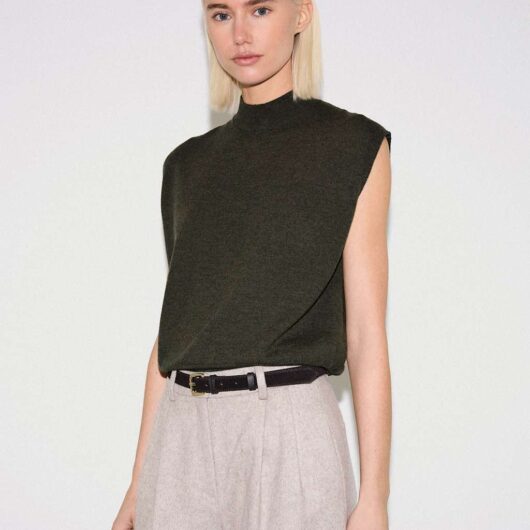 Jigsaw Pure Wool Textured Knitted Vest Khaki