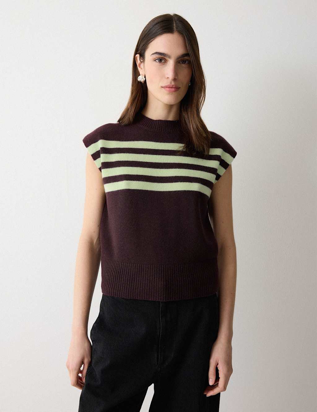 Jigsaw Wool Rich Striped Knitted Vest Purple Mix