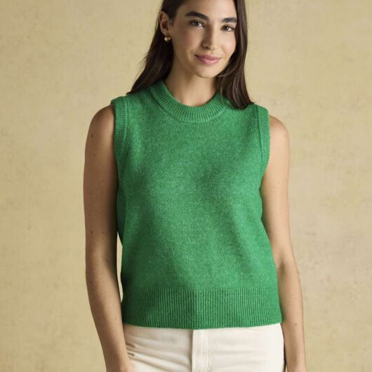 Joules Crew Neck Knitted Vest Green
