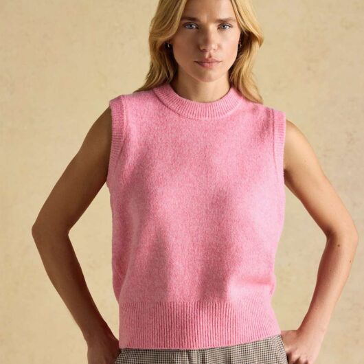 Joules Crew Neck Knitted Vest Pink