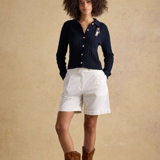 Joules Pure Cotton Cable Knit Collared Cardigan Navy Mix