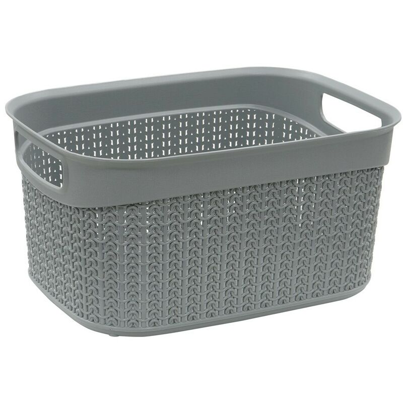 Knit Design Loop Plastic Storage Basket, Grey