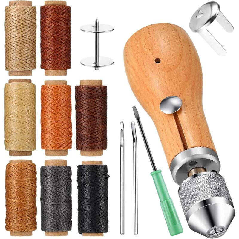 Leather Sewing Kit, Versatile Leather Needle with 8 Bundles of Threads, Hand Sewing Tool Set, with Waxed Thread, for Sewing Leather and Canvas