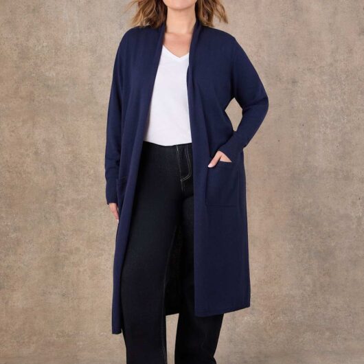 Live Unlimited London Cotton Rich Knitted Longline Cardigan Navy