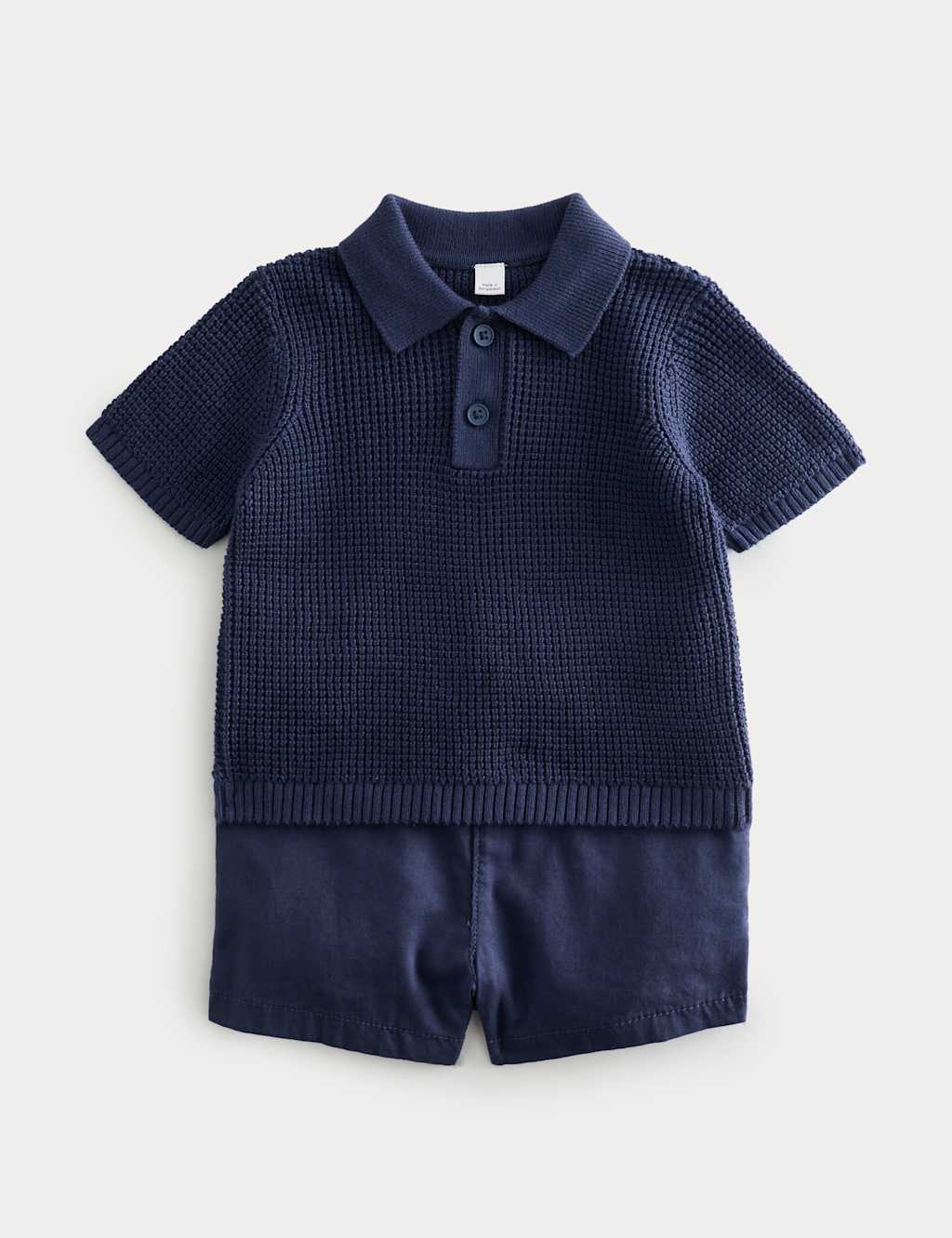 M&S 2 Piece Knitted Polo Shirt and Chino Shorts (0-5 Yrs) Navy
