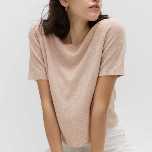 M&S Cotton Rich Boucle Slim Fit Knitted Top Cream
