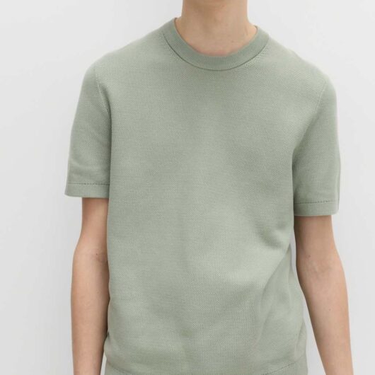 M&S Cotton Rich Textured Knitted T-Shirt Pistachio