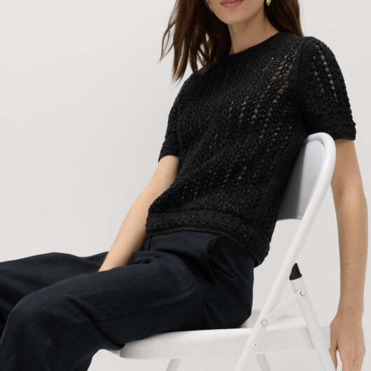 M&S Cotton Rich Textured Knitted Top Black