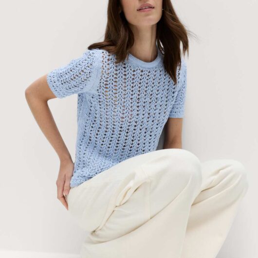 M&S Cotton Rich Textured Knitted Top Faded Blue