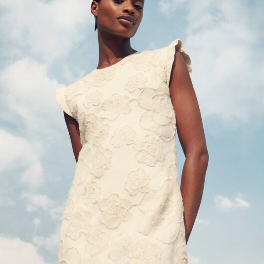 M&S Floral Textured Knitted Mini Dress Cream